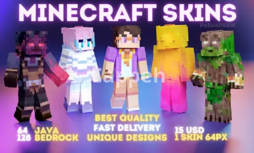 I will create best custom minecraft skin 64px java bedrock