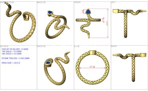 I will jewelry cad design for 3d printing and rendering