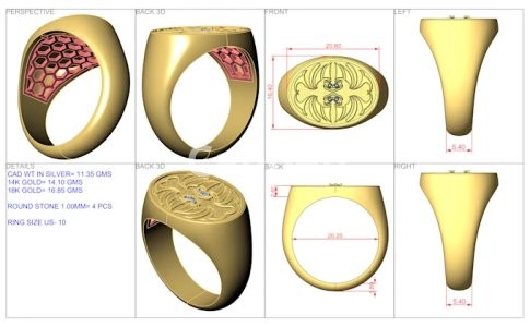 I will do jewelry cad design for 3d printing and rendering