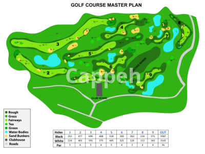 I will design a professional golf course design with 9 and 18 holes
