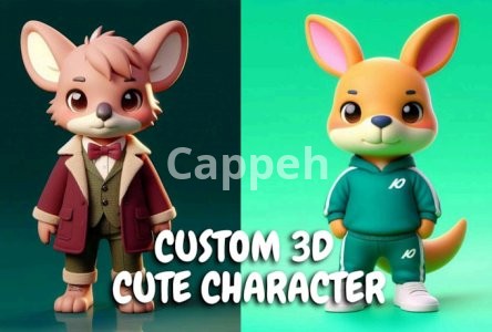 I will design cute 3d character modeling, animal, chibi, cartoon style and rendering