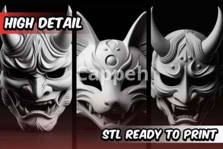I will sculpt 3d japanese mask, oni mask, kitsune mask, blender, 3d model for printing
