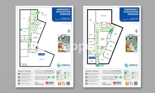 I will design fire emergency evacuation plan, map, diagram