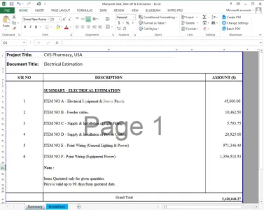 I will provide complete electrical take off, labor, and cost estimation
