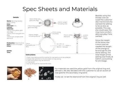 I will do a spec sheet, tech pack for a jewelry product