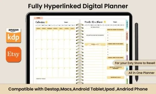 I will design etsy hyperlink digital planner, set etsy shop, digital journal, tracker