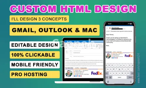 I will design clickable HTML email signature for outlook, gmail, apple mail