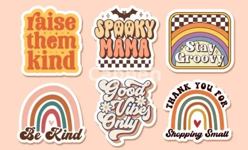 I will design typography retro vintage groovy hippie 70s vinyl boho sticker