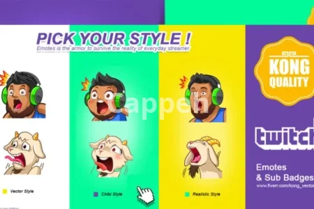 I will create custom twitch emotes in less than 24 hours by kong vector