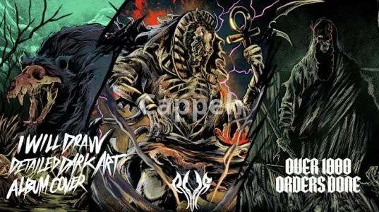 I will draw detailed dark art illustration metal album cover