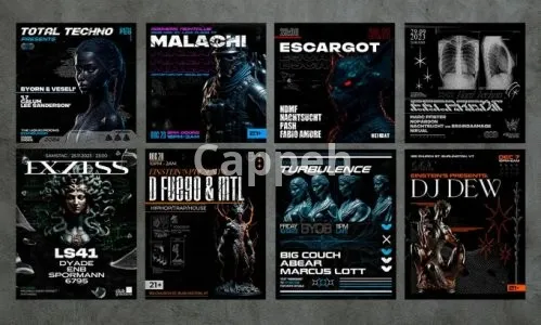 I will design the poster or flyer for techno rave club event