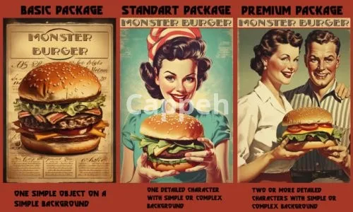 I will make 1940s vintage ad, travel illustration, film poster, book cover, event flyer