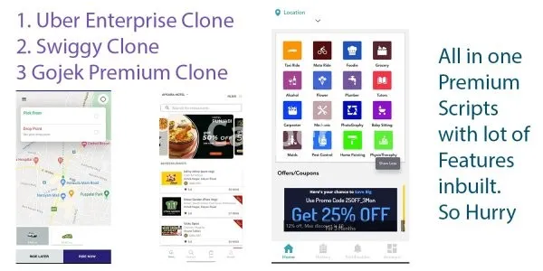 I will provide gojek, swiggy and uber taxi clone