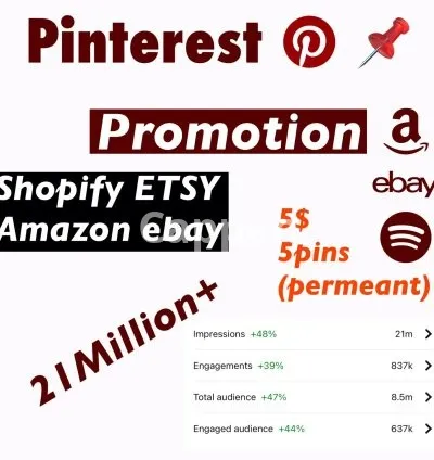 I will promote etsy, shopify, ebay, amazon, to my 21 million pinterest