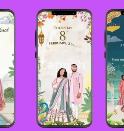 I will create a digital wedding invitation video caricature invite