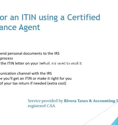 I will get your itin and prepare your tax return as a caa