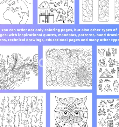 I will draw coloring book pages or games for kids and adults